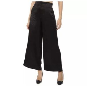 MISA Black Satin High Rise Wide Leg Enzo Pants Pockets XS